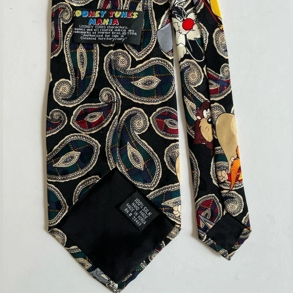 1990s Looney Tunes Mania Silk Paisley Tie